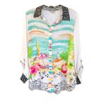John Mark  Novelty Mix Print Button Front Roll-Tab Sleeve Tunic Sz M Photo 2