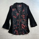 Just living Vtg Y2K Jrs 3 Top Boho Fairycore Whimsigoth Witchy Steampunk Black Floral Zip Up Photo 1