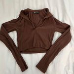 ZARA Long Sleeve Crop Top In Brown Photo 1
