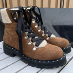 Steve Madden  Women’s Receptive Lace-Up Hiker Booties Brown Suede Shearling 6.5 Photo 0