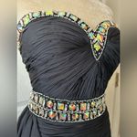 Jolene Chiffon Strapless Jeweled Chiffon‎ Tail Ruched Cocktail Dress Sz 6 $390 Black Photo 5