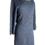 Loft Ann Taylor Classic Grey Blue Leopard Knit Sweater Tunic Dress Petite Large Photo 5