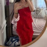 Oh Polly  Red Ruffle Dress Maxi Photo 1