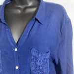New Directions Weekend Long Sleeve V Neck Button Down Shirt Blue Size L Photo 1