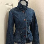 Eddie Bauer Y2K Vintage Grunge Fitted Navy Blue denim jean military cargo utility harajuku jacket shirt Top Blazer long sleeve button front-S Photo 1