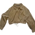 ZARA  Green Relaxed Crop Notched Collar Top Photo 3