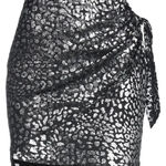 IRO Paris Black Metallic Silver Brocade Animal Print Mini Skirt Size 36 Glitter Photo 0