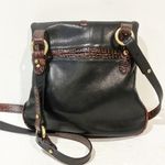Brahmin  Vintage Black Soft Leather Brown Trim Shoulder Bag Photo 5