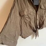 Dress Forum NWT  Olive Green Short Sleeve Front Tie Cropped Short Sleeve Top | S Photo 2