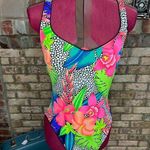 Jantzen Sassafras one piece swimsuit floral highcut dayglow green hot pink orange bright Photo 0