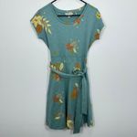 Toad & Co Teal Green Floral Print Short Sleeve Tie Waist Tencel Cotton Dress Photo 1