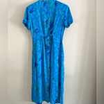 Vintage 90s Blue Floral Pleated Midi Dress Rayon Garden Party Cottagecore M Photo 2