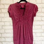 Pink Space Dye Ruffle Front Short Sleeve Shirt Photo 0