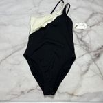Jessica Simpson  Eyelet Cut-Out One Piece Swimsuit Size L Black Ivory New Photo 1