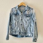 Refuge  Light Wash Distressed Denim Jacket with Holes Photo 0