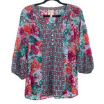 Anthropologie  Fig And Flower Boho Floral 3/4 Sleeve Sheer Feminine Blouse Small Photo 0