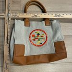 Tory Burch Ella Canvas Embroidered Leather Beige Tote Bag Photo 1