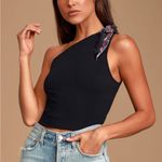 Free People Caroline Black Mock Neck One-Shoulder Top Photo 2