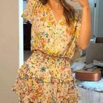 Urban Outfitters  Jessa Chiffon Smocked Floral Ruffle Mini Skirt Size L Photo 0