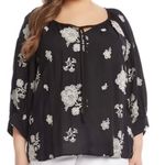 Karen Kane Women’s Plus Size Embroidered Blouson Sleeve Top Black/White 1X Photo 0