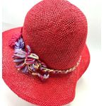 Inverni Hat Red Raffia Flower Trim Sun Beach Garden Party Floppy Italy Photo 1