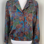 Kensington Square Vintage Foliage Tapestry Print Blouse Lightweight Jacket Med Blue Photo 0