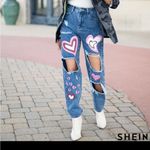 SheIn ❤️93  Heart Distressed Straight High Rise Jeans 6 wide leg Photo 1