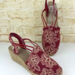 Toni Pons Wedge Espadrilles Sandal Women 42, 11 Red Embroidered Floral Wool Boho Photo 1