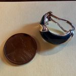 Vintage Blue and Silver Enamel Hoop Stripe Clip Earrings Photo 4