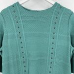 Ming Wang  Stud Trim Tonal‎ Stripe Knit Dress Knee Length Turquoise Size Medium Photo 1