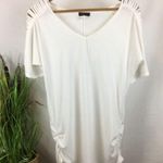 Venus White V Neck Gold Cutout Sleeve Short Sleeve Tee T Shirt L Photo 6
