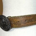 Faux leather belt with floral design and cute flower design metal buckle! New Tan Photo 2