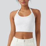 Halara ‎ Ribbed Knit Halter Adjustable Buckle Cropped Casual Tank Top Size XL NWT Photo 0