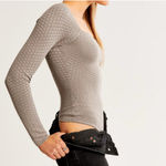 Abercrombie & Fitch nude square neck long sleeve pointelle body suit S Photo 2