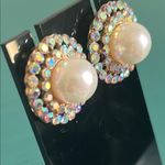 Elegant Bridal Prom Formal Halo Set Pearl and Iridescent Crystal Button Earrings White Photo 1