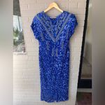 Relin Vintage Blue Sequin Maxi Dress Formal Gown Beaded 100% Silk Dynasty 1980s Size L Photo 7