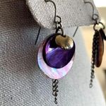 Dangle Earrings Purple Iridescent Shell and Chain Photo 3