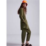 ZARA  Elastic Waist Khaki Green V-neck Tunic Dress size S Photo 5