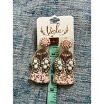 New! Viola Pink Metallic Gold White Beaded Faux Pearl Angel Earrings Photo 3