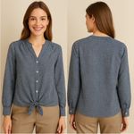 Talbots  Blue, Navy, White Patterned Button-Down Shirt Tie Hem Size MP Photo 2