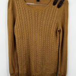 Tommy Hilfiger Women's Sweater Medium Cable Knit Pullover Stretch Buckles Brown Photo 0