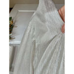 Guess Dress Size 6 Silver Beige Ruched Metallic Long Sleeve VNeck Party Photo 6