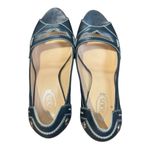 Tod's Leather Peep Toe Heels Italian Navy Blue Designer Pumps Shoes Size 39 8.5 Photo 4