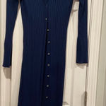525 America 525 Size XS Blue Button Down Wide Rib Knit Duster Cardigan Dress Soft Stretch Photo 0
