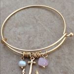 Gold Tone Rose Quartz Anchor Charm Beach Bangle Photo 1