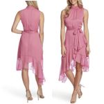 CeCe Sleeveless Pink Dusty Rose Mock Neck Ruffled Asymmetric Hem Midi Dress Photo 14