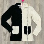 Terez NWT  Ribbed Button Cardigan Sweater Black White Split Colorblock Size XS Photo 1