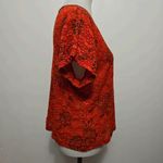 Worthington Y2K Orange Floral Lace V-Neck Top Black Trim Romantic Indie Fairy Photo 3