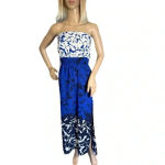 AQUA Blue Navy Floral Long Strapless Boho Slit Maxi Dress Smocked Size XS Photo 1