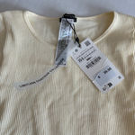 ZARA NWT  Seamless Ribbed Pearl Fringe Long Sleeve Crop Top XS in Oyster white Photo 7